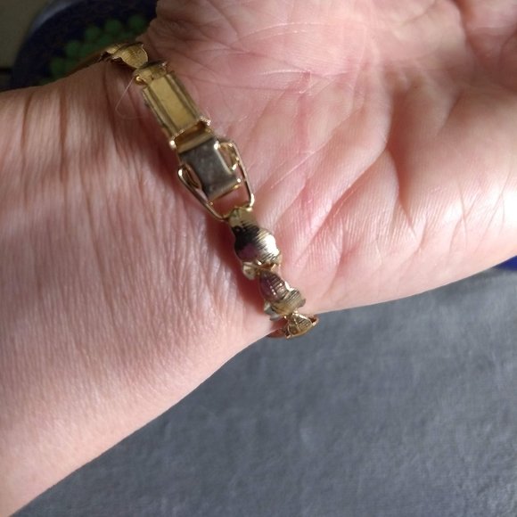 vintage 60s sculptural agate hearts gold links chain bracelet NWOT - Picture 4 of 11